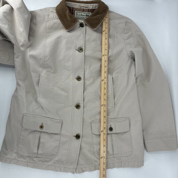 LL Bean Adirondack Barn Chore Coat Women Large Beige Flannel Lined Corduroy - Picture 14 of 14